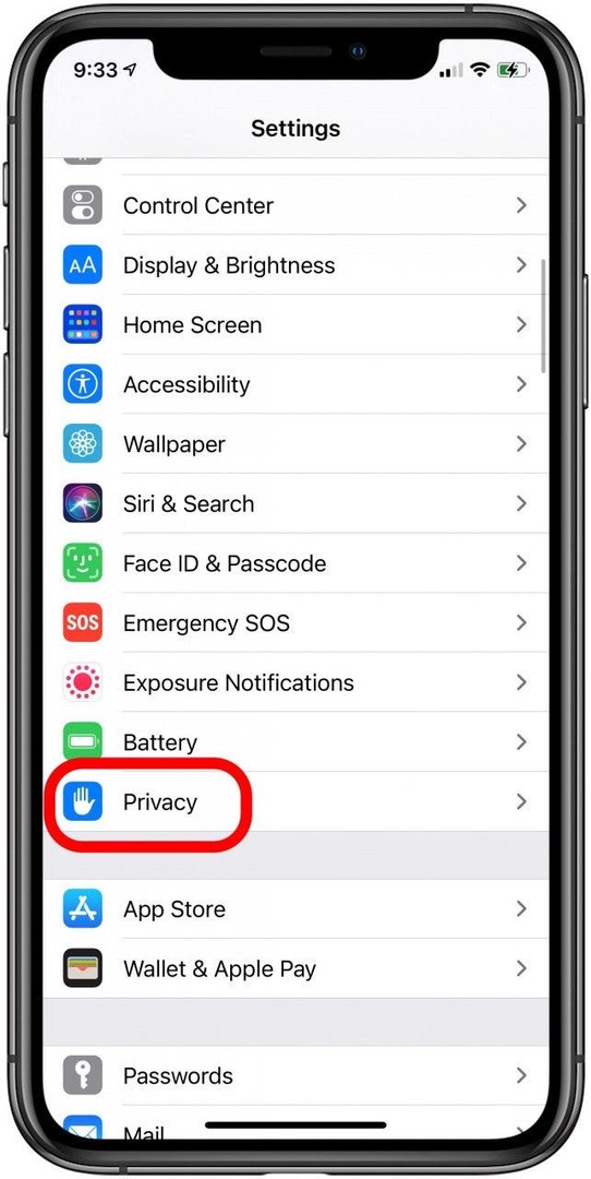 paramètres de confidentialité de l'iphone