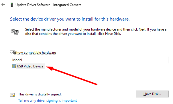 Aktualisieren Sie den integrierten Kameratreiber Windows 10