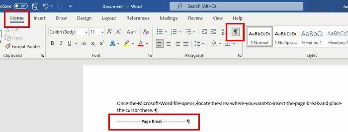 Konec stránky aplikace Microsoft Word