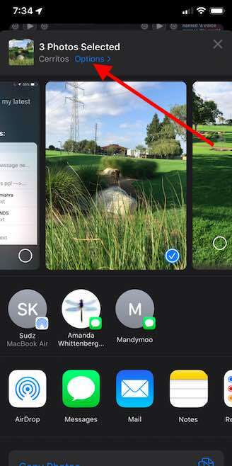 Opzione iOS 13 per ignorare il collegamento iCloud durante la condivisione di foto
