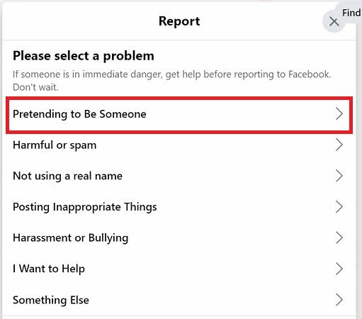 Facebook-rapport-account-doen alsof-iemand te zijn