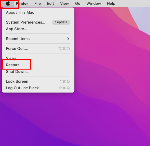 Käynnistä macOS uudelleen, jotta Quick Look ei toimi Macissa