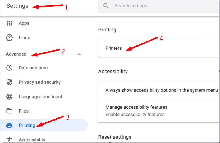 paramètres chromeOS imprimantes avancées