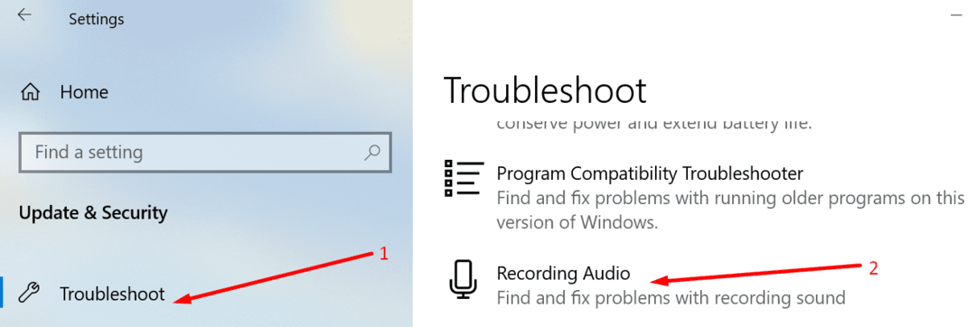 ejecutar la grabación de audio solucionador de problemas de windows 10
