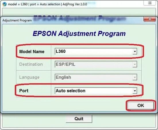 sélectionnez le nom du modèle et le port de votre imprimante