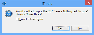 iTunes Be om å importere CD