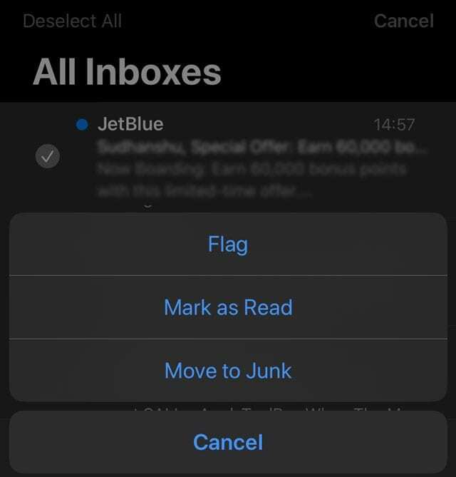 Mail uygulaması iPhone'da seçenekleri işaretleyin