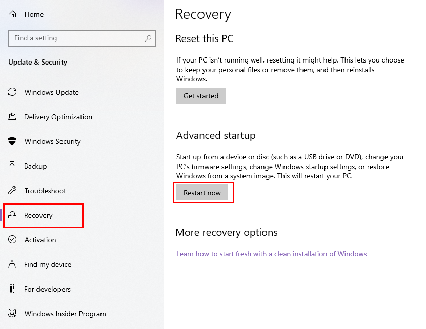 Gå till BIOS eller UEFI från Recovery i Windows