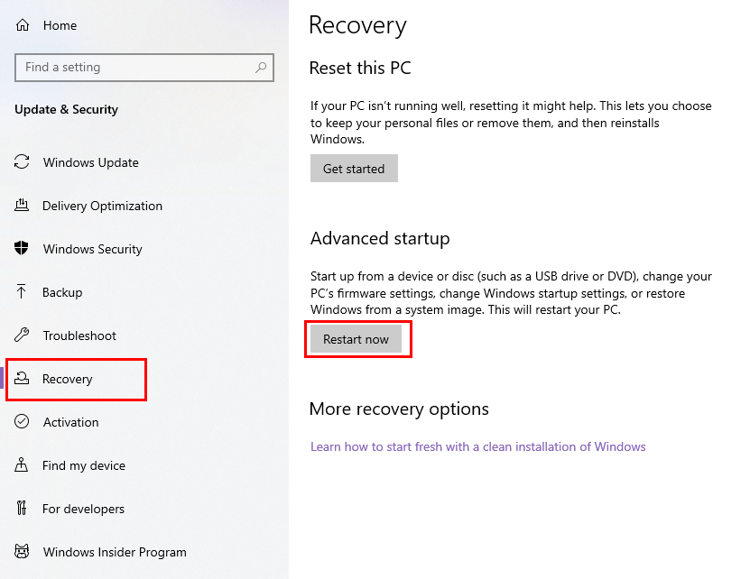 ไปที่ BIOS หรือ UEFI จาก Recovery ใน Windows