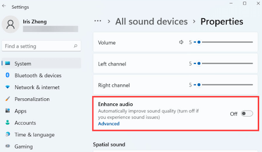 Audio verbessern aktivieren