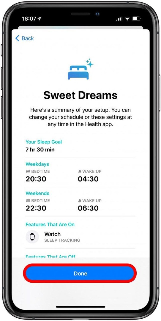 Торкніться «Увімкнути», щоб відстежувати сон за допомогою Apple Watch, а потім торкніться «Готово».