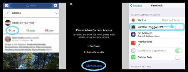 Câmera ao vivo do Facebook permitir iOS 11