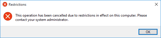 Mensaje de restricciones de software de Windows