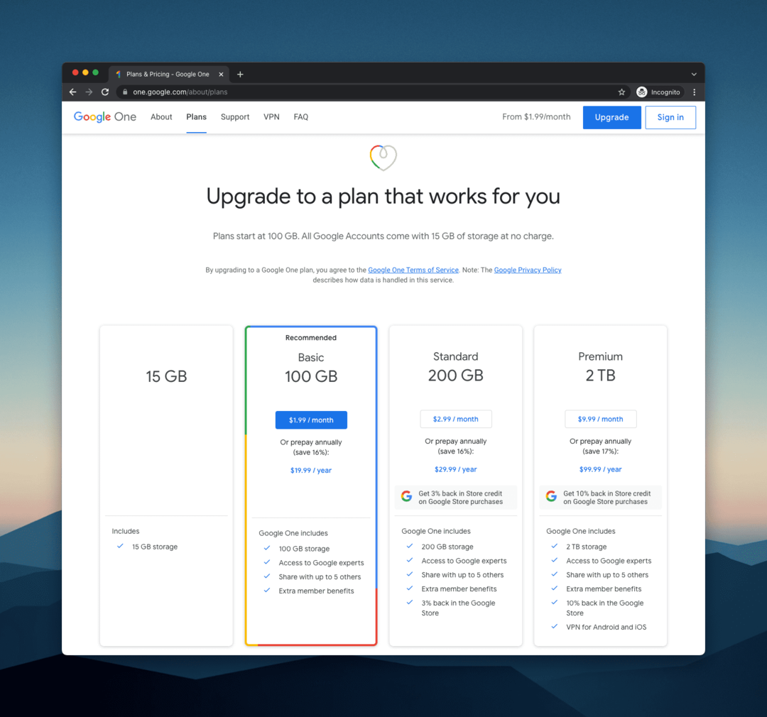 Google One VPN iOS-csomagokon