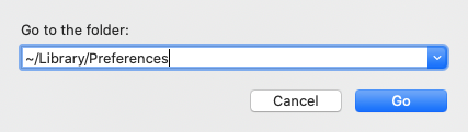 أدخل ~ LibraryPreferences في المربع Go to Folder وانقر فوق Go