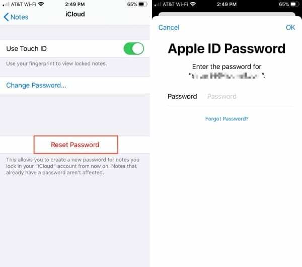 Obnoviť heslo pre poznámky - iPhone