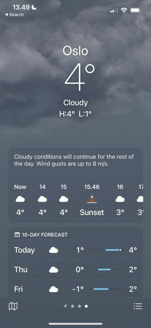 Screenshot della panoramica meteo in Weather