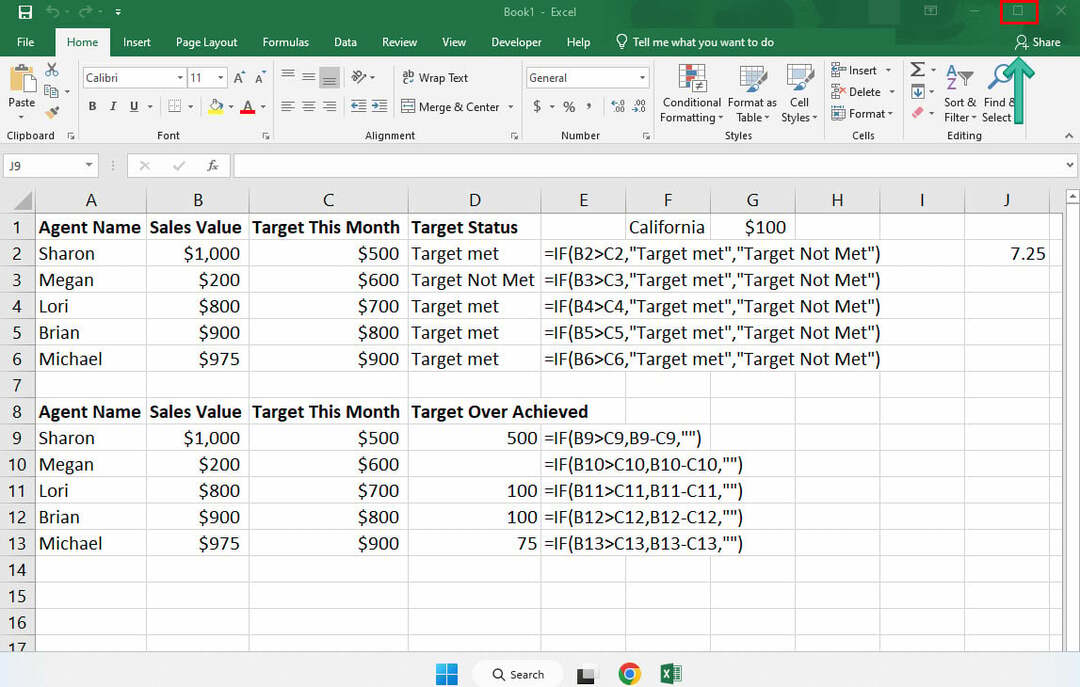 Išspręskite „Excel“ būsenos juostos trūkumą išėję iš lango režimo