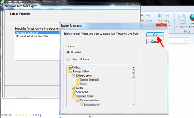 Windows Live Mail do všech složek aplikace Outlook