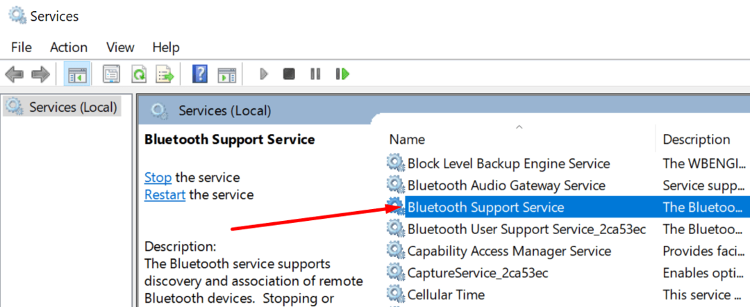 storitev podpore bluetooth windows 10