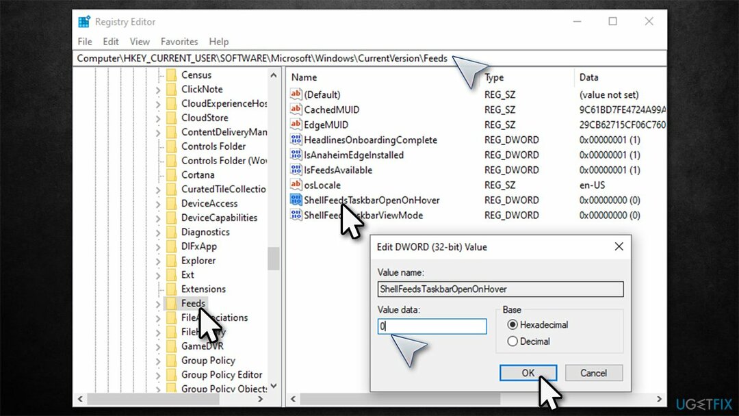 Desative Notícias e interesses por meio do Registro