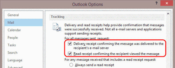 Optionen für den Empfang von Outlook-Anfragen