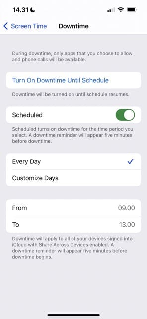 iOS Schakel Screen Time Screenshot in