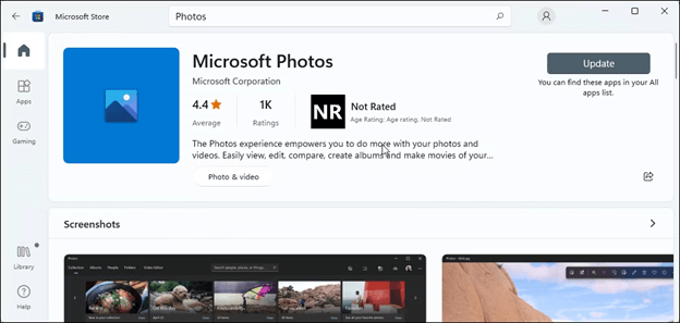 Posodobite aplikacijo Photo iz trgovine Microsoft Store