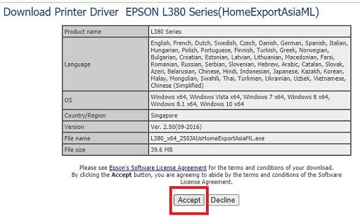 Leia e aceite o contrato de licença de software da Epson