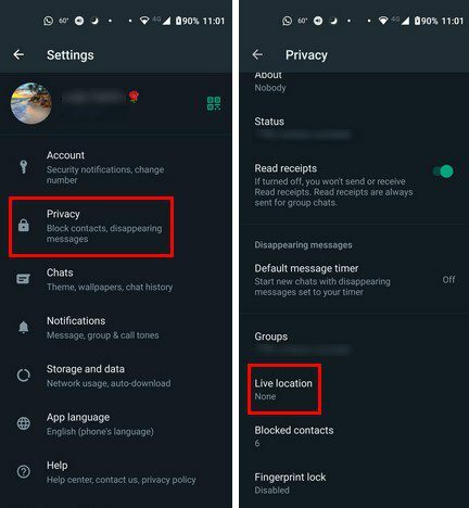 WhatsApp Settings Live Location