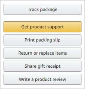 Amazon ऑर्डर से उत्पाद सहायता बटन प्राप्त करें