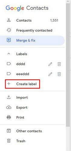 Creați opțiunea de etichetă Google Contacts
