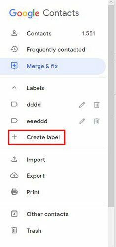 Buat opsi label Kontak Google