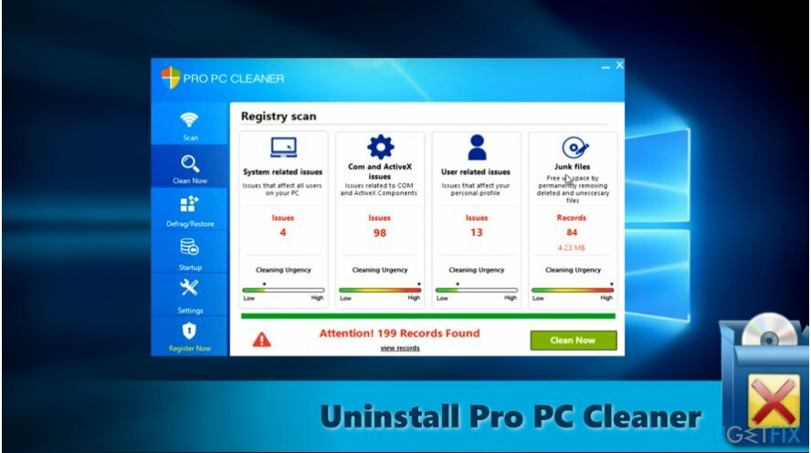 Pro PC Cleanerを保持するのではなく、アンインストールします