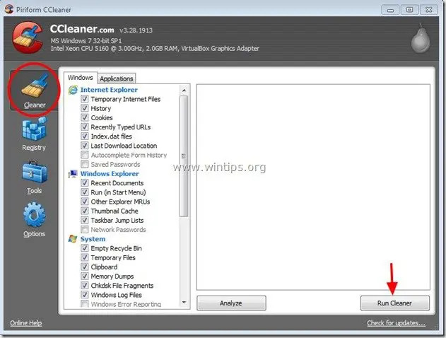 ccleaner القائمة الرئيسية