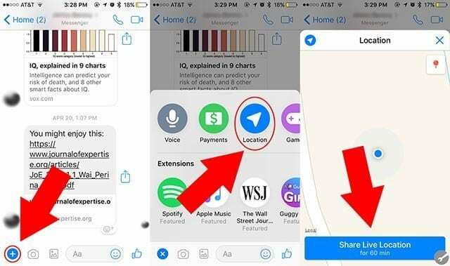 Partager l'emplacement via Facebook Messenger