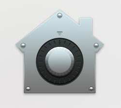 Bezpečnostní logo Mac, což je dům s bezpečnostním zámkem.