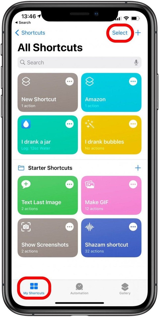 Sous Mes raccourcis, appuyez sur Sélectionner.