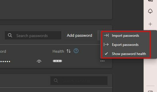 Heslo exportovať import Edge