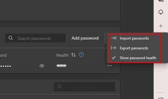 Import de export pentru parolă Edge