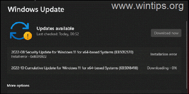 ВИПРАВЛЕННЯ: 0x800f0922 Помилка оновлення Windows 11. 