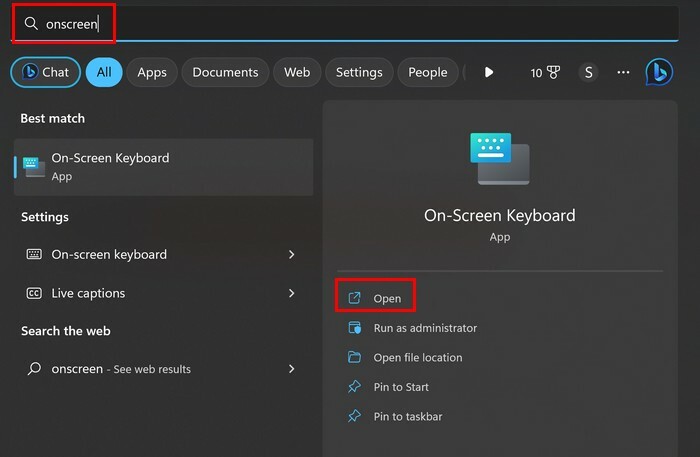 wyszukaj klawiaturę ekranową Windows 11