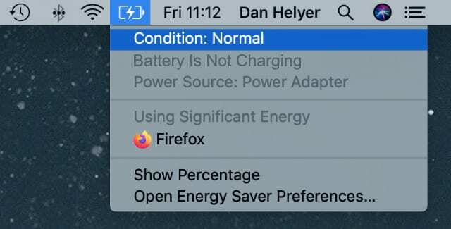 Batterijconditie in MacBook-menubalk