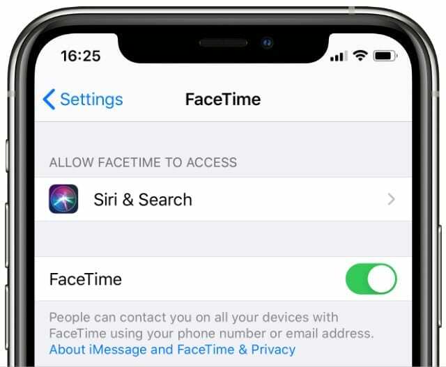 FaceTime-innstillinger i iPhone