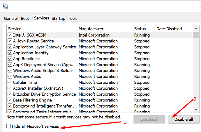 Verstecke alle Microsoft-Dienste