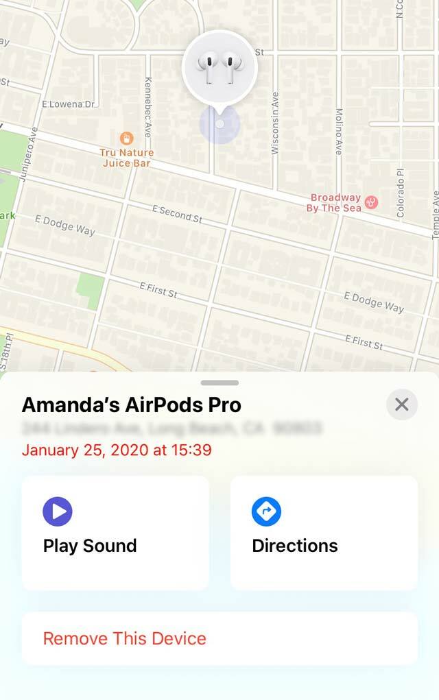 přehrát zvuk nebo získat pokyny ke ztraceným nebo ztraceným Apple AirPods