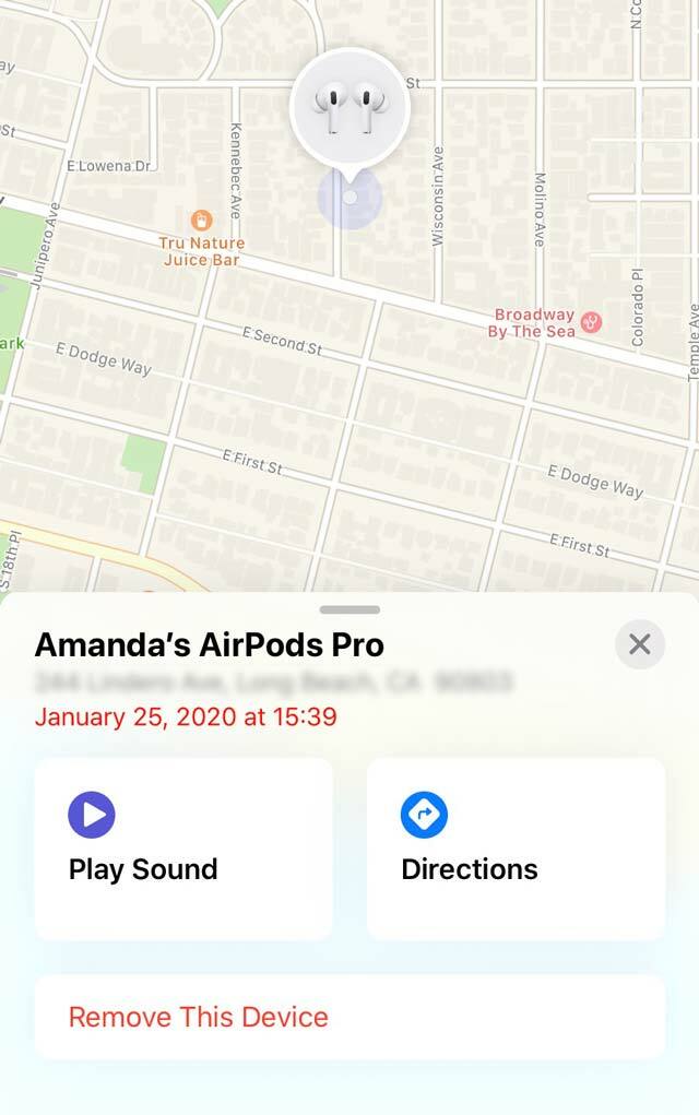 spille av lyd eller få veibeskrivelse til savnede eller tapte Apple AirPods
