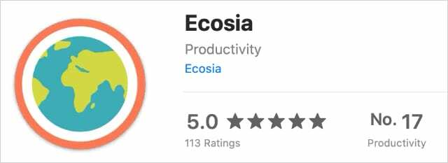 ملحق Ecosia في متجر تطبيقات Mac