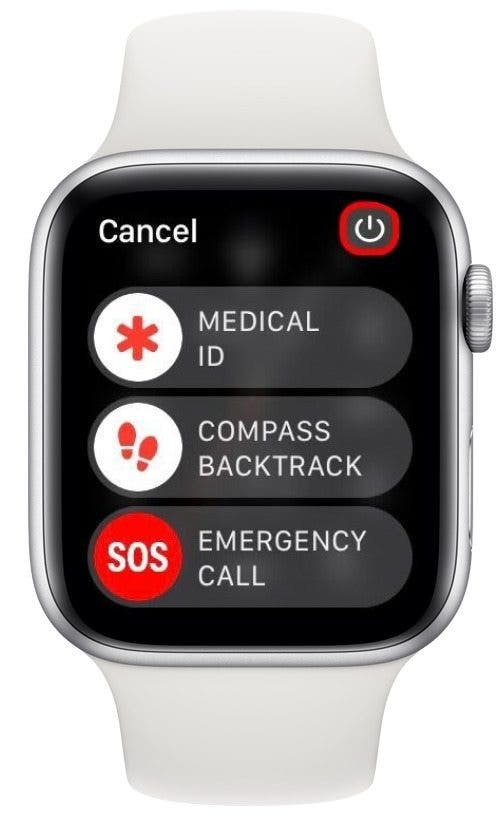 לחץ על סמל ההפעלה כדי לכבות את Apple Watch שלך.