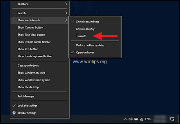 Disattiva notizie e interessi in Windows 10